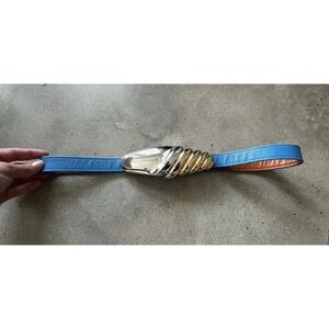 Vintage Alexis Kirk Belt Two Tone Gold Silver Buckle Aqua Glam‎ 80's